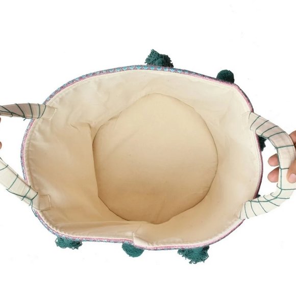 Canvas Printed Storage Basket, Multicolor, Handles, Tassles, 16x18 inches - Picture 4 of 8